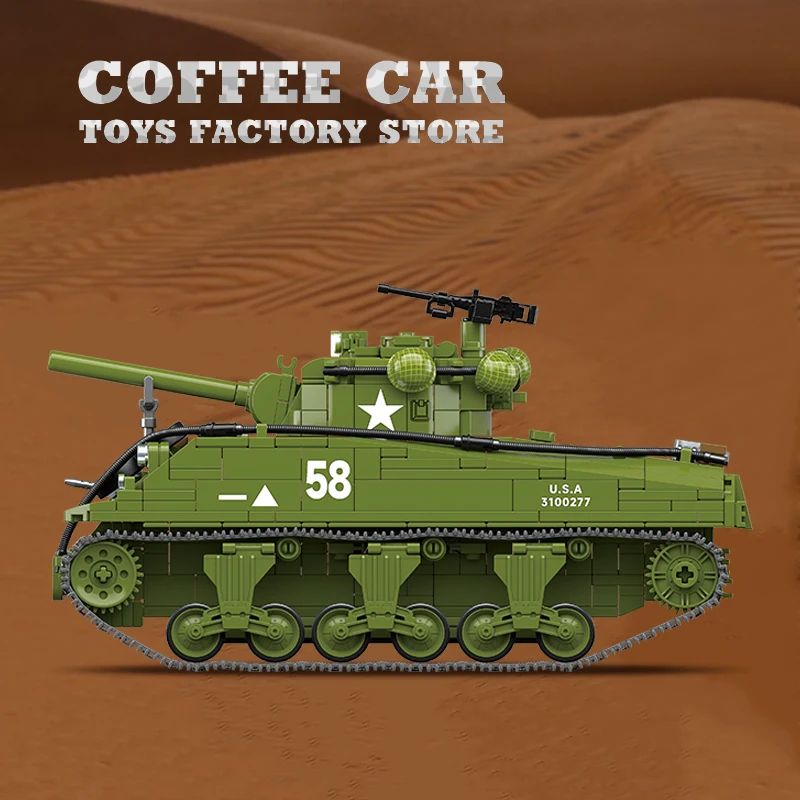 M4A3 Medium Tank Building Blocks Set WWII Military Model Toy