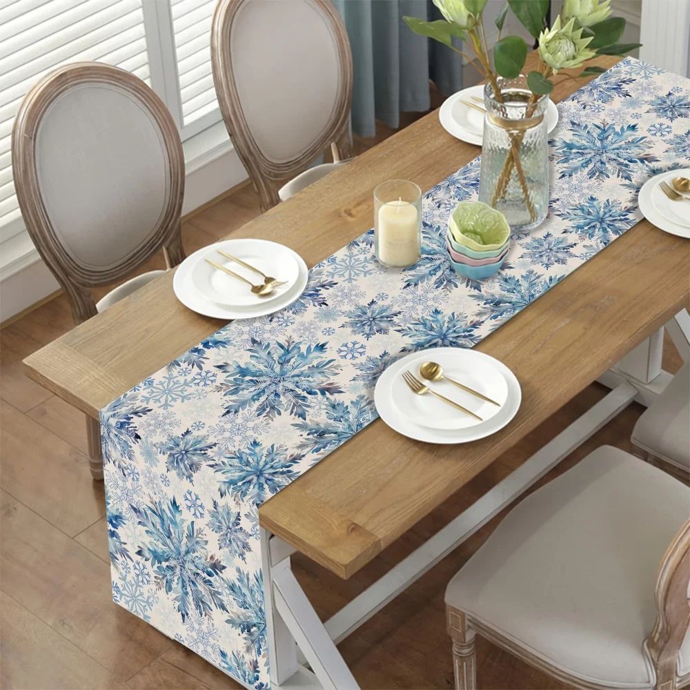 Blue Snowflake Christmas Table Runner