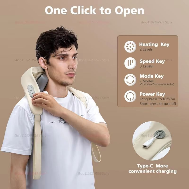 RelaxWave Wireless Neck & Shoulder Massager Shawl – Trapezius & Back Kneading Therapy