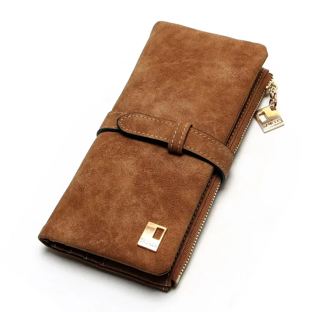 Elegant Nubuck Leather Women Wallet Long Zipper Clutch with Card Holder