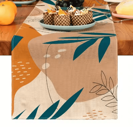 Boho Plant Linen Table Runner – Minimalist Farmhouse Dining & Home Decor Accent
