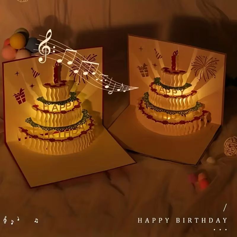 3D Pop-Up Musical Greeting Card – Birthday & Wedding LED Gift Card with Envelope
