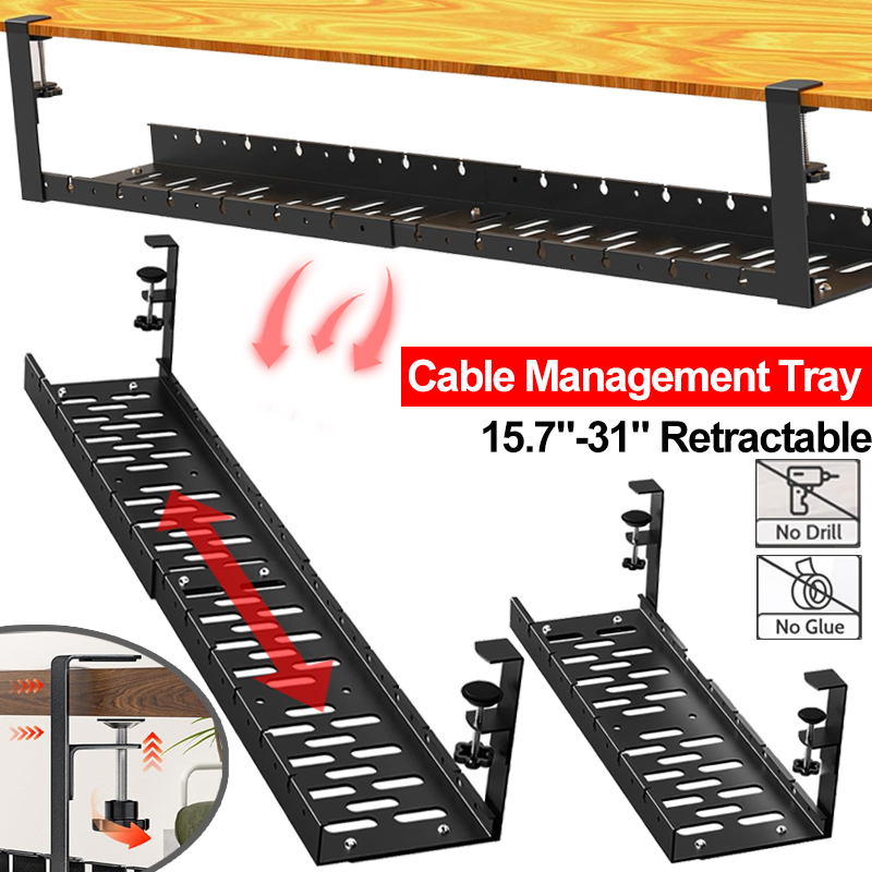 Retractable Under Desk Cable Management Tray 15.7