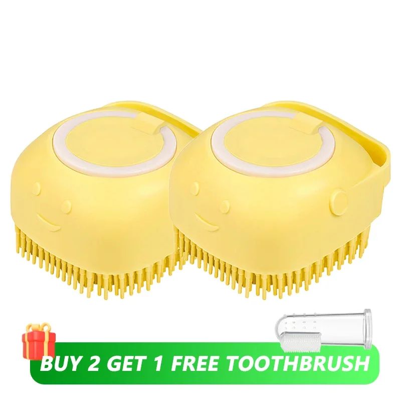 Silicone Dog Bathing Brush with Shampoo Dispenser – Soft Pet Massage Grooming Tool