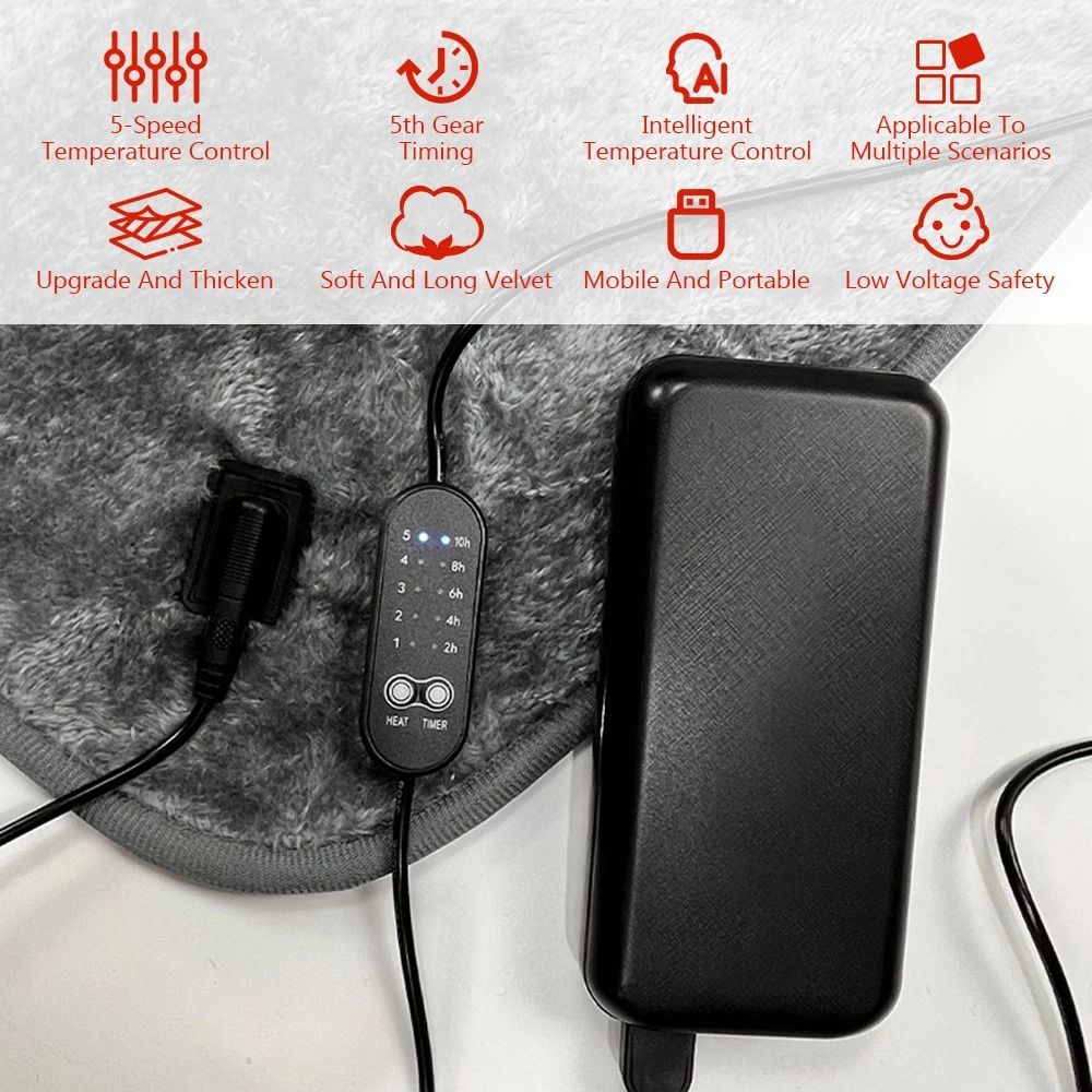 USB Electric Heating Blanket Plush Adjustable Heating Pad with Temperature Control and Timer
