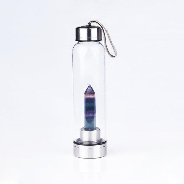 Healing Natural Quartz Water Bottle – Elegant Glass and Stainless Steel, Enhances Well-Being, Hand Wash Only