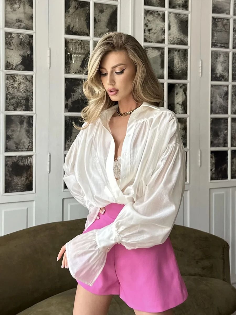 Women Loose Collared Flare Sleeve Shirt for Office and Casual Wear