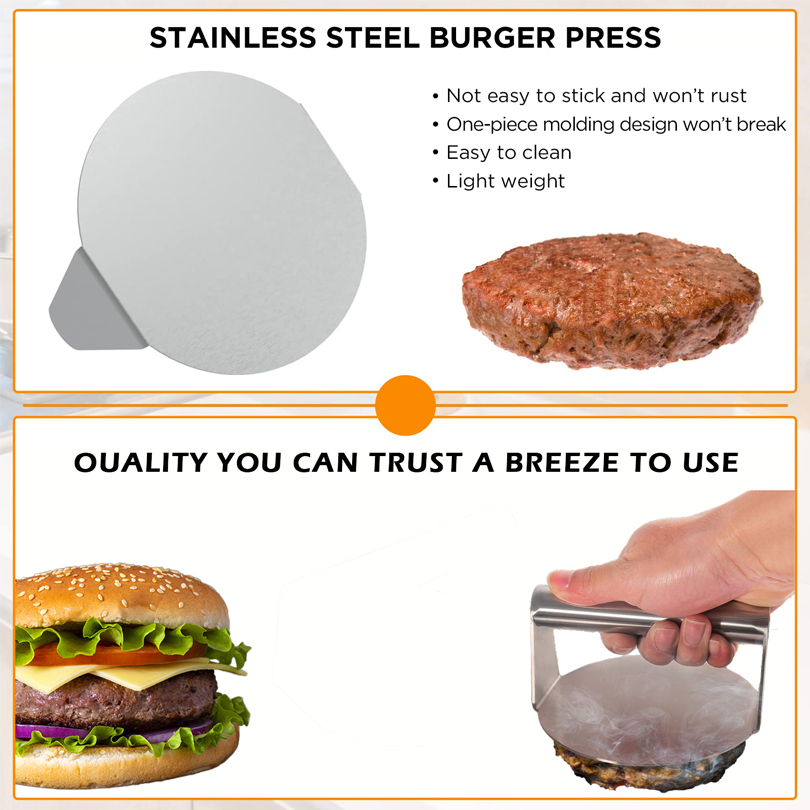 Stainless Steel Smash Burger Press, Hamburger Patties Meat Masher Mold