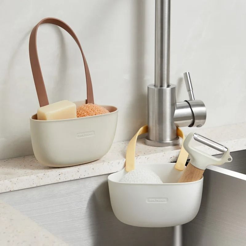 Kitchen Sink Pocket Organizer | Premium Silicone Sponges & Soap Holder Bathroom Dish Drain Water Basket