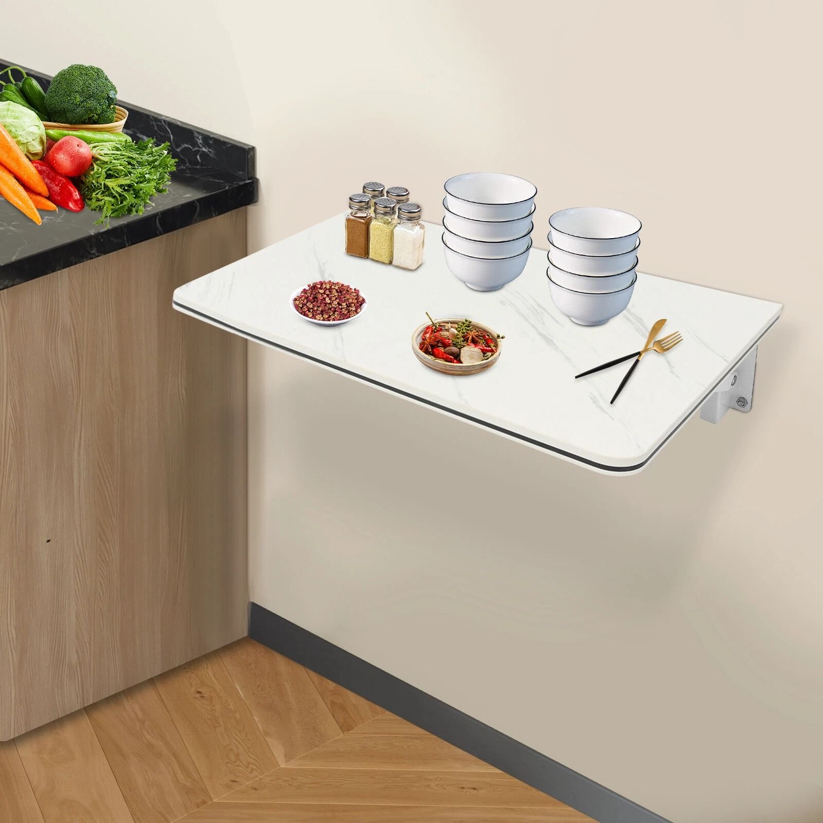 Folding Desk with Stylish Wall-Mounted Durable MDF and Metal Design