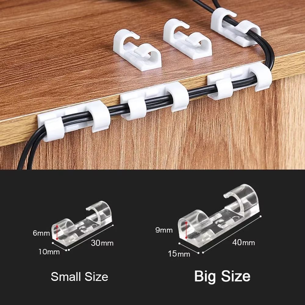 Self-Adhesive Cable Organizer Clips for Desktop and Home Cord Management