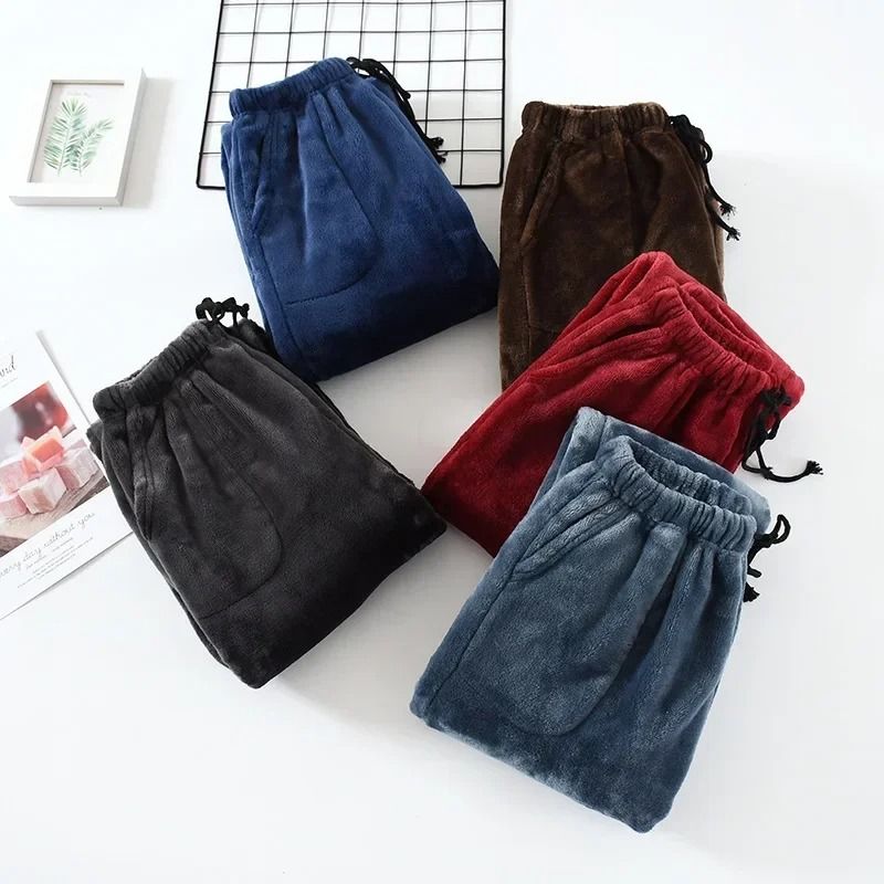 Thickened Flannel Home Trousers | Mens Winter Coral Fleece Pajamas