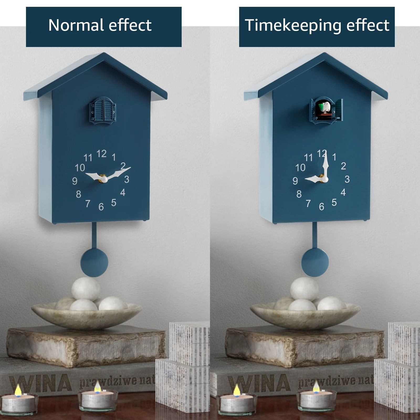 Creative Cuckoo Wall Clock with Bird Sound and Silent Movement