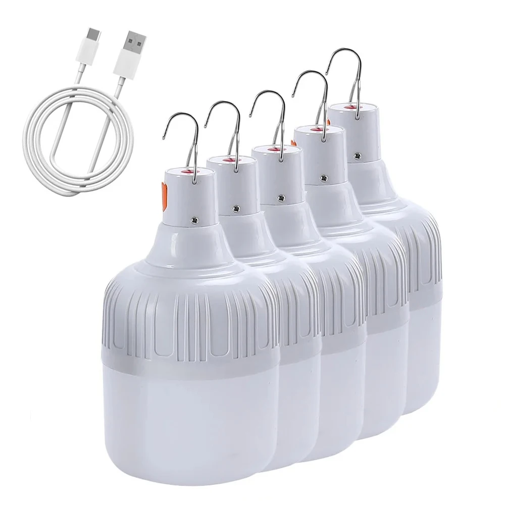 USB Rechargeable LED Camping Lantern Portable Emergency Light with Hook for Outdoor BBQ & Tent Use