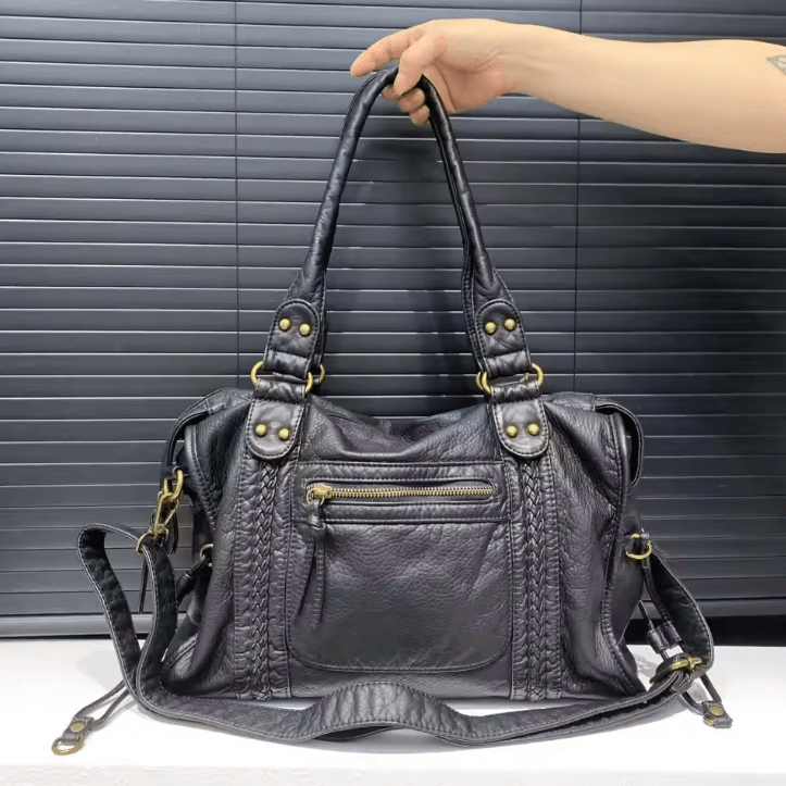 Y2K One Shoulder Crossbody Vintage Washed Soft Leather Motorcycle Bag Large Capacity