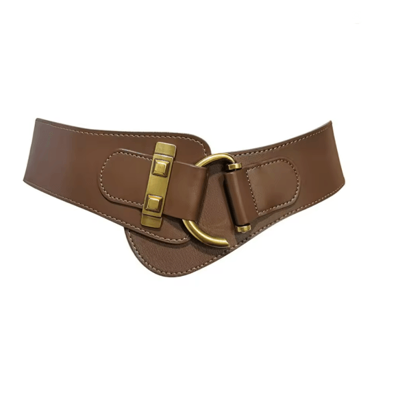 Classic Gold Buckle Leather Belt Adjustable Womens Fashion Waist Belt
