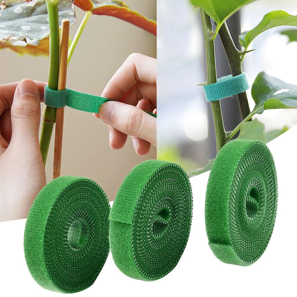 Green Garden Twine Plant Ties – Reusable Nylon Hook & Loop Plant Support Tape for Garden & Cable Organization (3 Rolls)