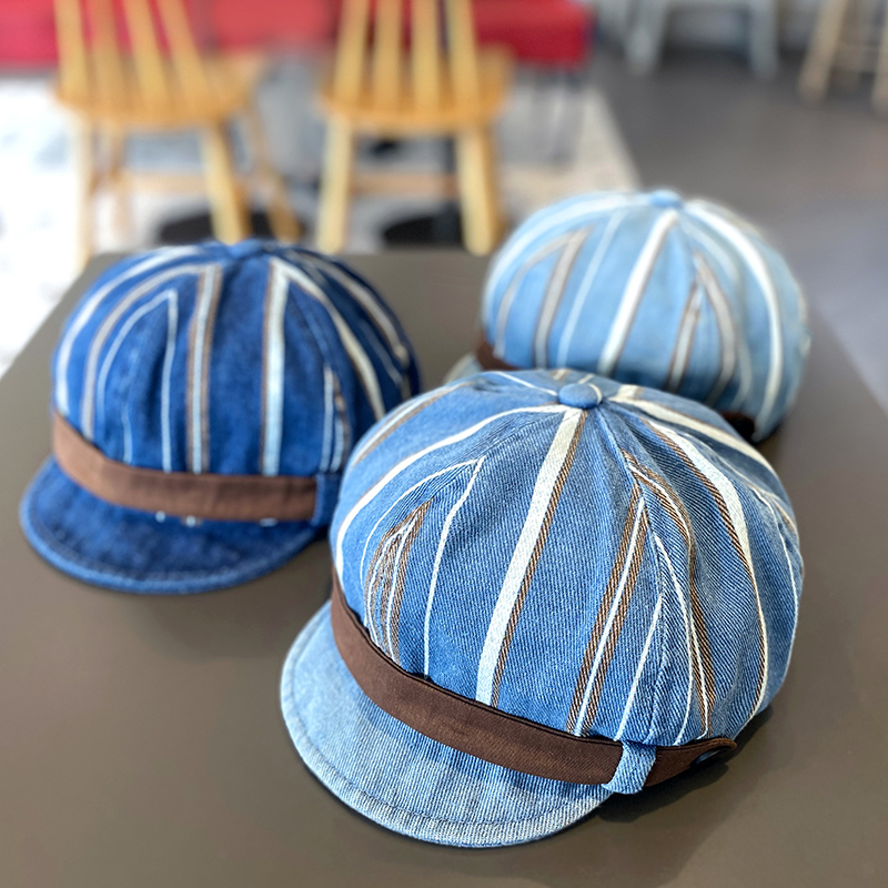 Cotton Denim Baby Beret Hat with Adjustable Soft Brim, Spring Autumn Daily Outing Unisex Infant Toddler