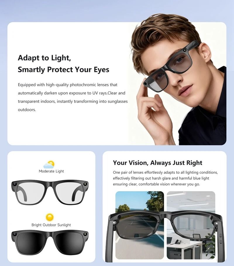 4K AI Smart Camera Glasses Bluetooth Translation Waterproof Sunglasses