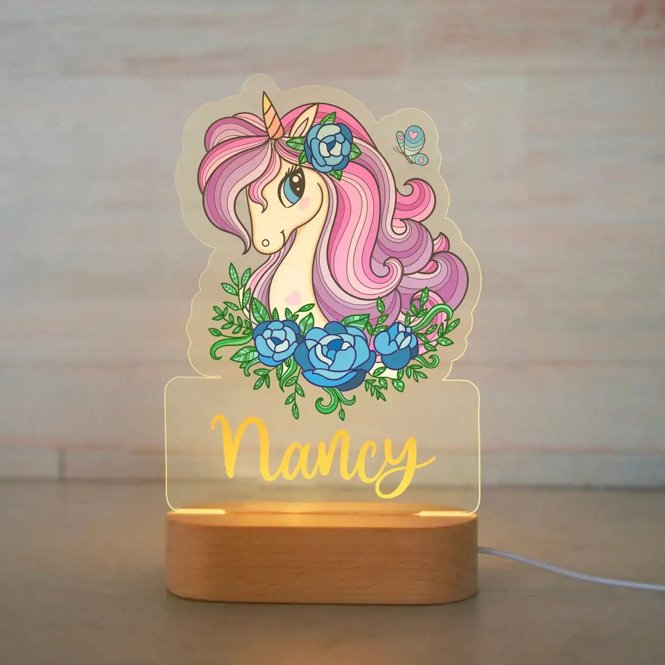 Personalized Kids Night Light Custom Name Animal Acrylic Lamp