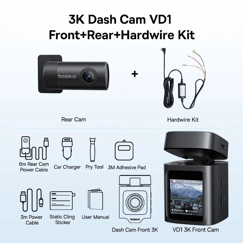 3K Dual-Channel Dash Cam with Integrated GPS