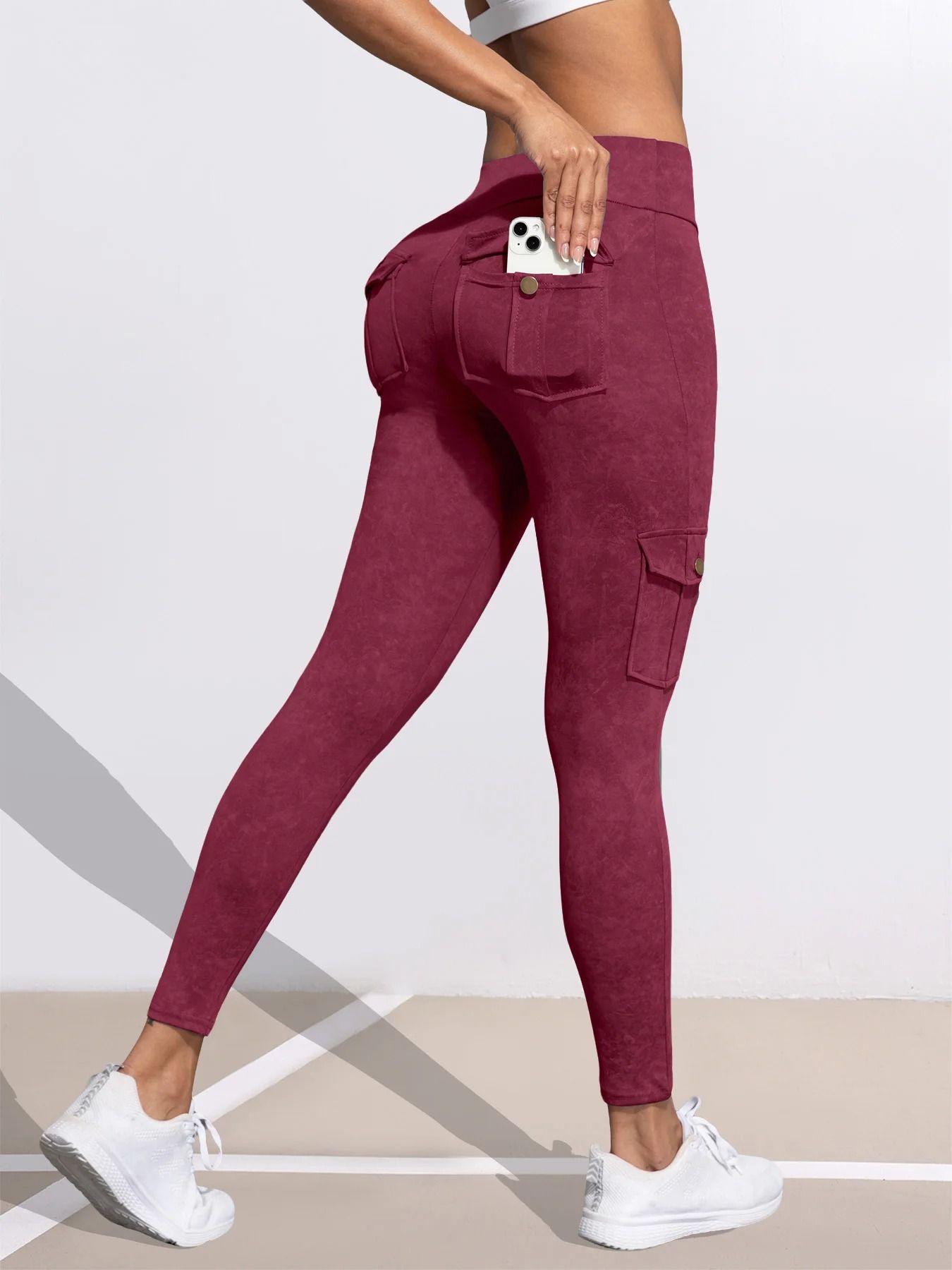 Womens Butt Lifting Leggings with Side Pocket and Washed Print Design