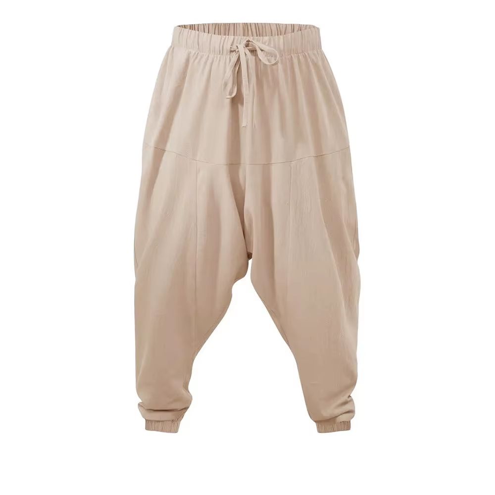 Mens Harem Pants Cotton-Linen, Drop Crotch Loose Fit Streetwear Joggers