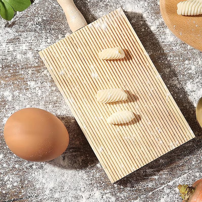 Wooden Garganelli Board 5.3in x 3.35in Pasta Gnocchi Macaroni Board With Handle Kitchen Pasta Tool