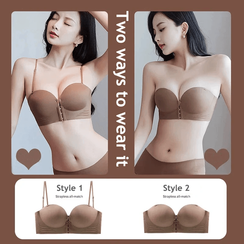 Seamless Strapless Push Up Bra with Front Closure