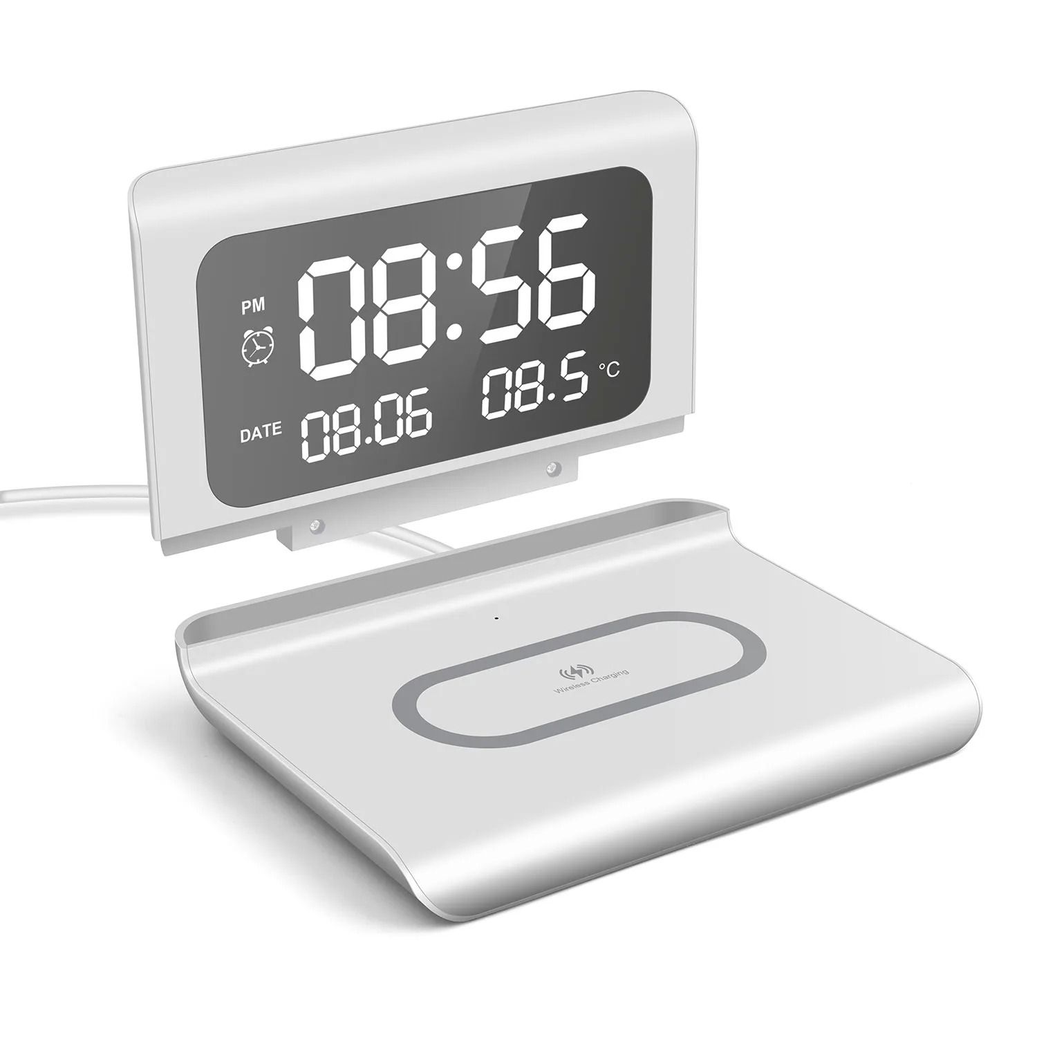Wireless Charging Pad Stand with Alarm Clock and Thermometer