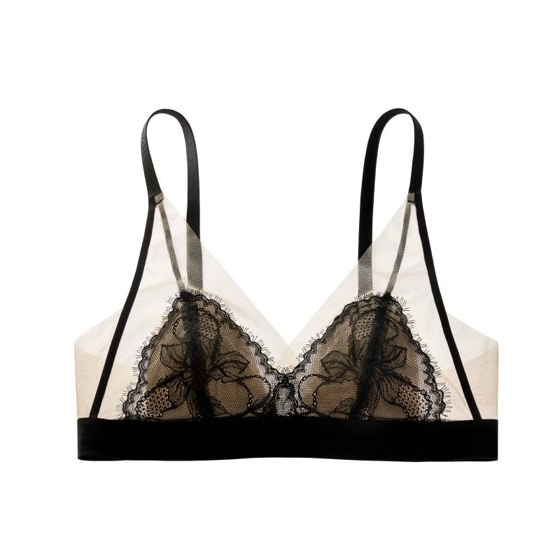 SUJIIN Sexy Lace Triangle Cup Bra Seamless Wireless Beautiful Back Lingerie