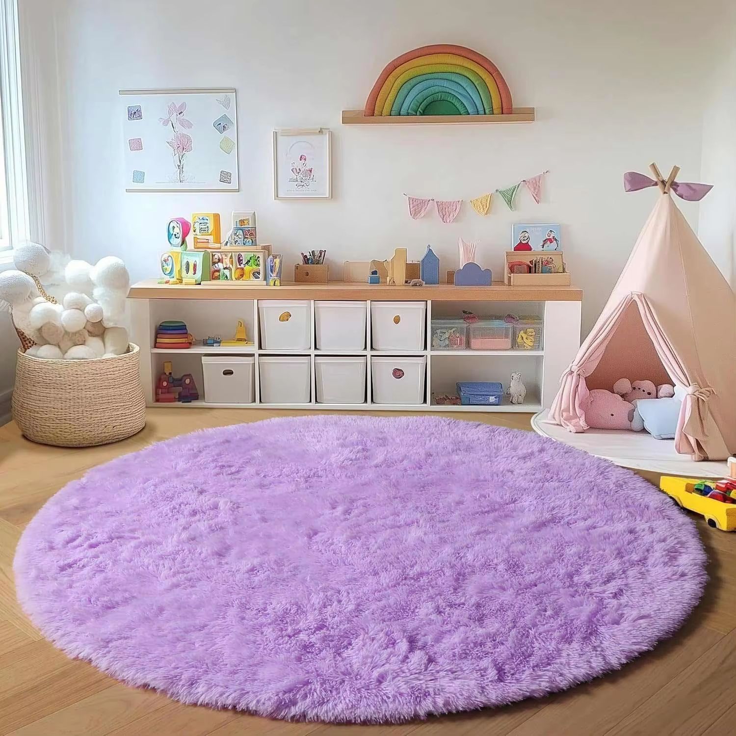 Ultra Soft Round Plush Kids Rug for Bedroom and Nursery Cozy Play Mat
