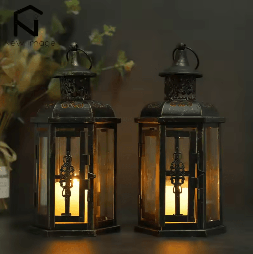 Vintage Nordic Iron Candle Holder Lantern Black Hanging Decorative Lantern for Home and Wedding Decor
