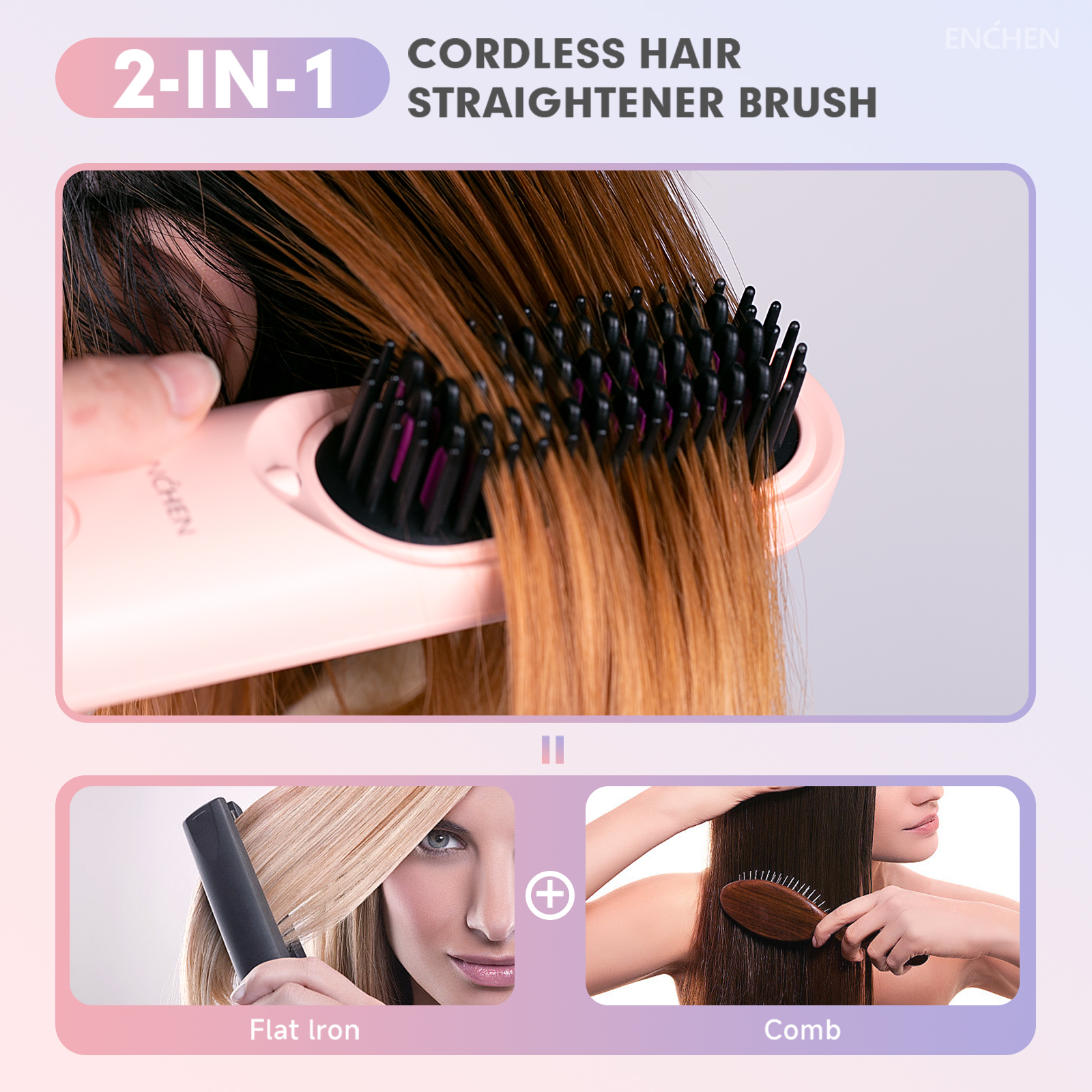 2in1 Straightener Brush, Professional Electric Hair Stuff, 200 Million Ions Styling Comb, Flat Iron Tool