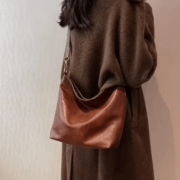 Vintage Style PU Leather Bucket Crossbody Bag with Wide Strap