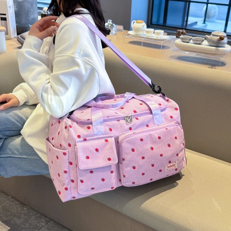 Corduroy Travel Tote Bag with Shoe Compartment Large Capacity Carry On Duffle Bag for Women