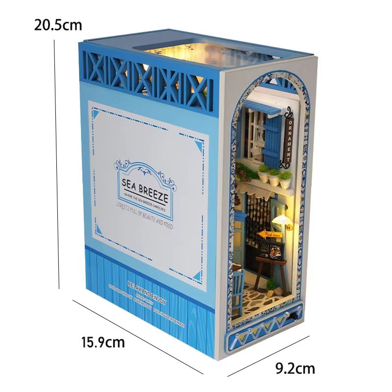 DIY Book Nook Kit Wooden Dollhouse Building Set LED Bookshelf Insert Miniature House Bookend