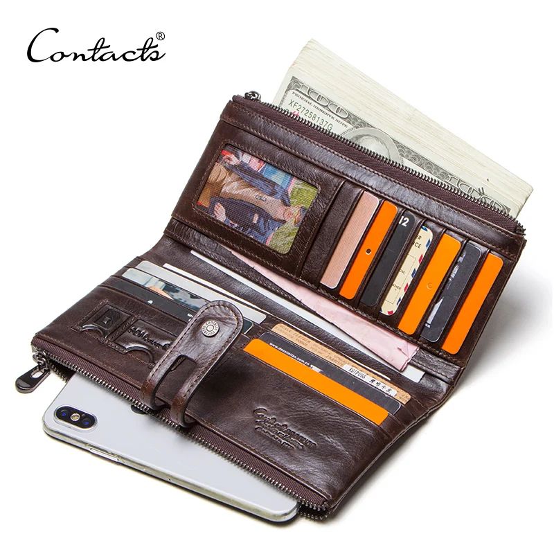 CONTACT'S Genuine Leather Men Clutch Wallet with Zipper Coin Pocket