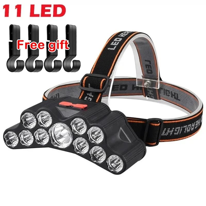 Strong Light 11-LED USB Rechargeable Headlamp with Built-In Battery