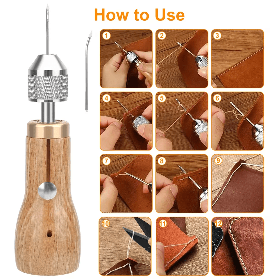 Professional Leather Speedy Stitcher DIY Sewing Awl Waxed Thread Repair Tool Kit with Needles and Accessories