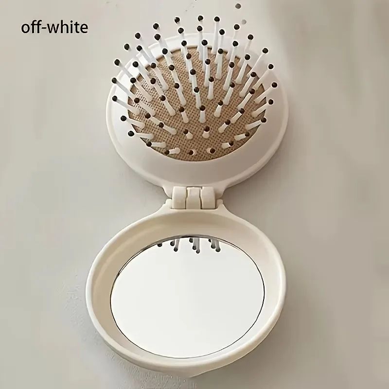 Mini Folding Travel Hair Brush with Mirror Lightweight Portable Pocket Comb for Women Dual Fold Hand Washable