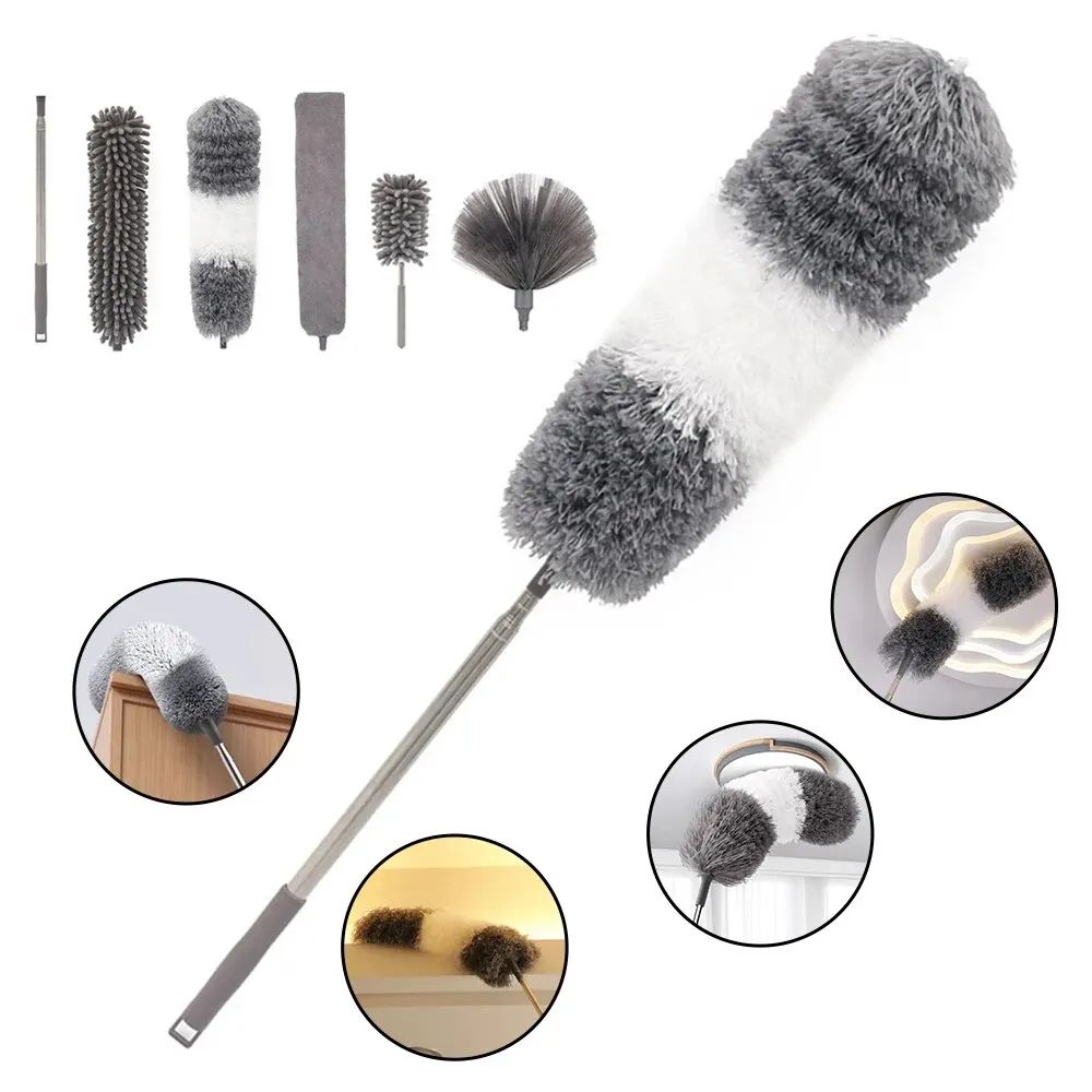 110.24in Telescopic Ceiling Duster Kit with 6 Brush Heads, Extendable Microfiber Dust Collector for Cobwebs & High Reach