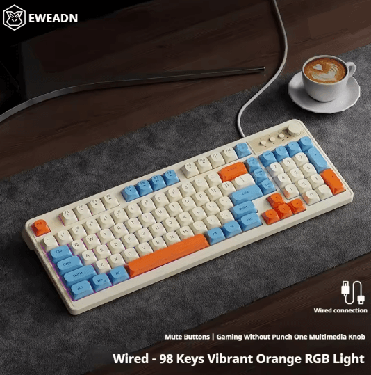 EWEADN G98 Rainbow Backlit Wired Gaming Keyboard with Numeric Keypad