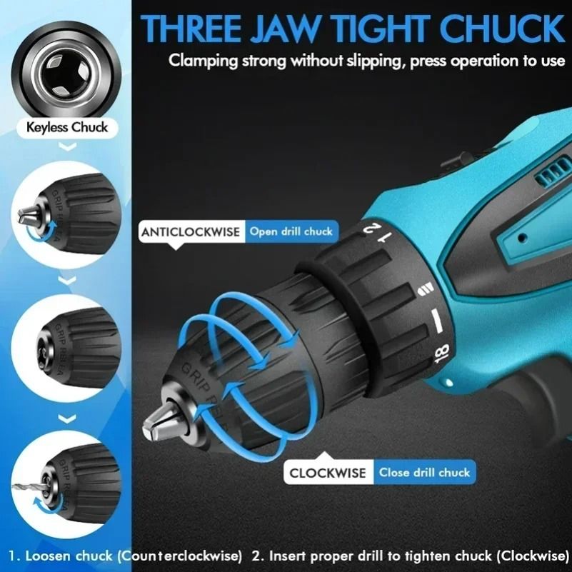 12V Cordless Impact Drill Set – High-Torque Electric Screwdriver & Wireless Power Tool