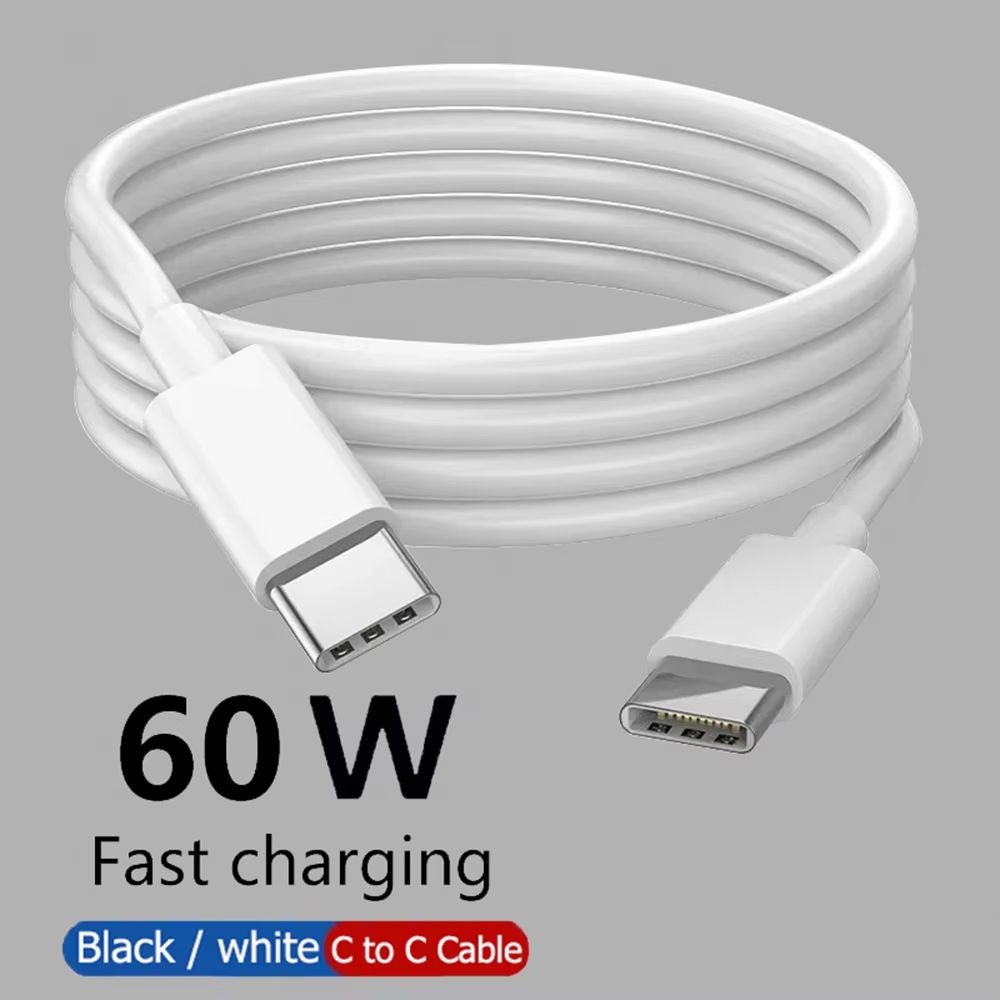 60W PD USB-C to USB-C Fast Charging and Data Cable 1 m/2 m/3 m for iPhone 15/15 Pro Samsung Huawei Xiaomi