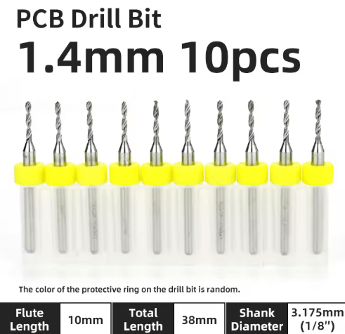 TOOLEYE Micro PCB Drill Bit Set – 10pcs Precision CNC Drills (0.1–3.175mm, 1/8 Shank)