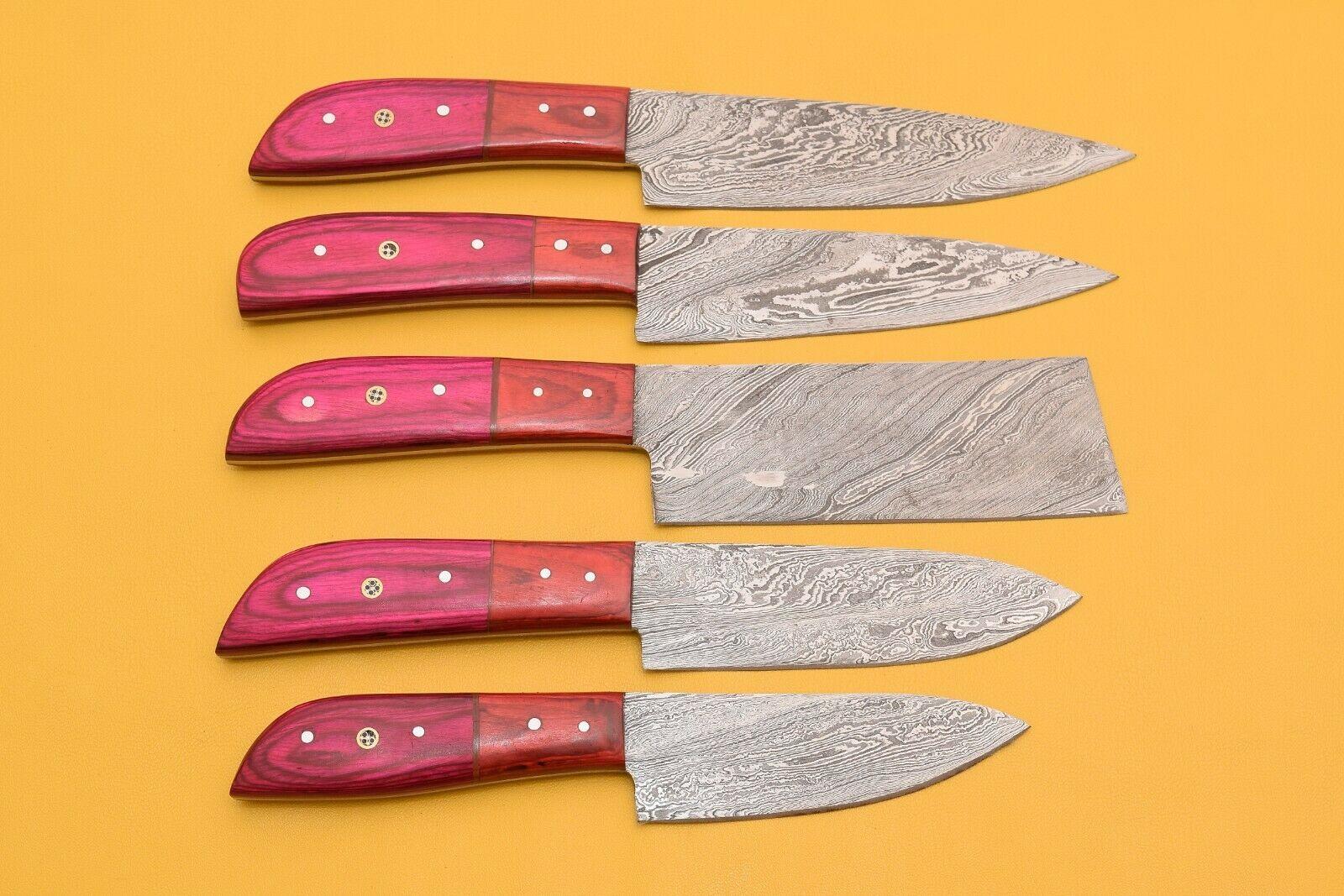 Damascus Chef Knives Handmade | 5 Pc Dollar Wood Handle Set