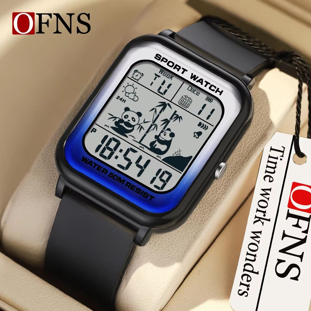 OFNS Rectangular Digital Sports Watch with LED Display and Timing Code