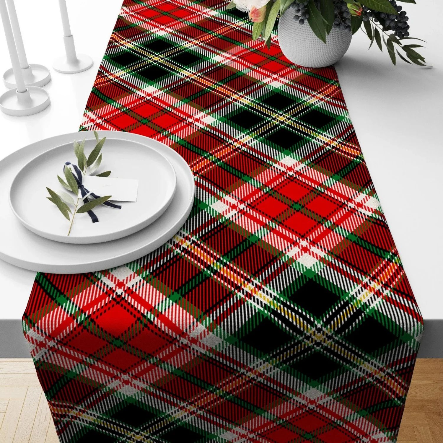 Red Green Plaid Christmas Table Runner