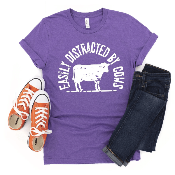 Easily Distracted By Cows Shirt Funny Cow Shirt Cute Farm Life Animal Lover Tee